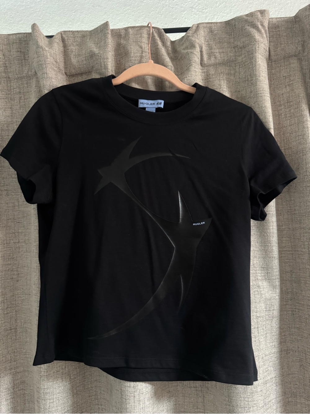 Mugler H&M collab rare Black Short-Sleeve T-Shirt with Tonal Graphic